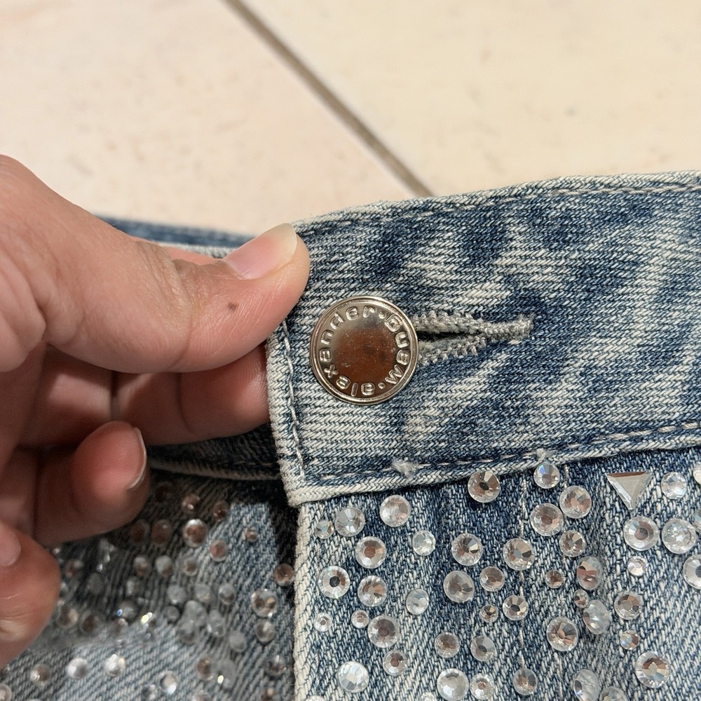 Alexander Wang Crystal Rhinestone Embellished Straight Jeans S 28 Gray Blue Y2K - Picture 5 of 16